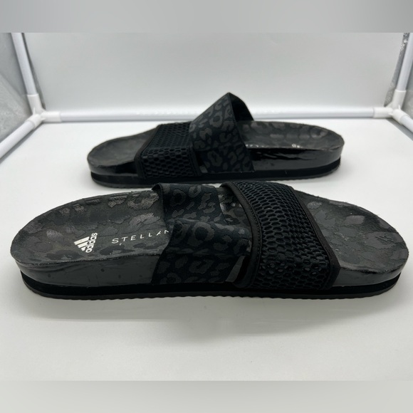 STELLA McCARTNEY x ADIDAS Core Black Lette Leopard Print Sandals Slides sz 9 - Picture 8 of 10